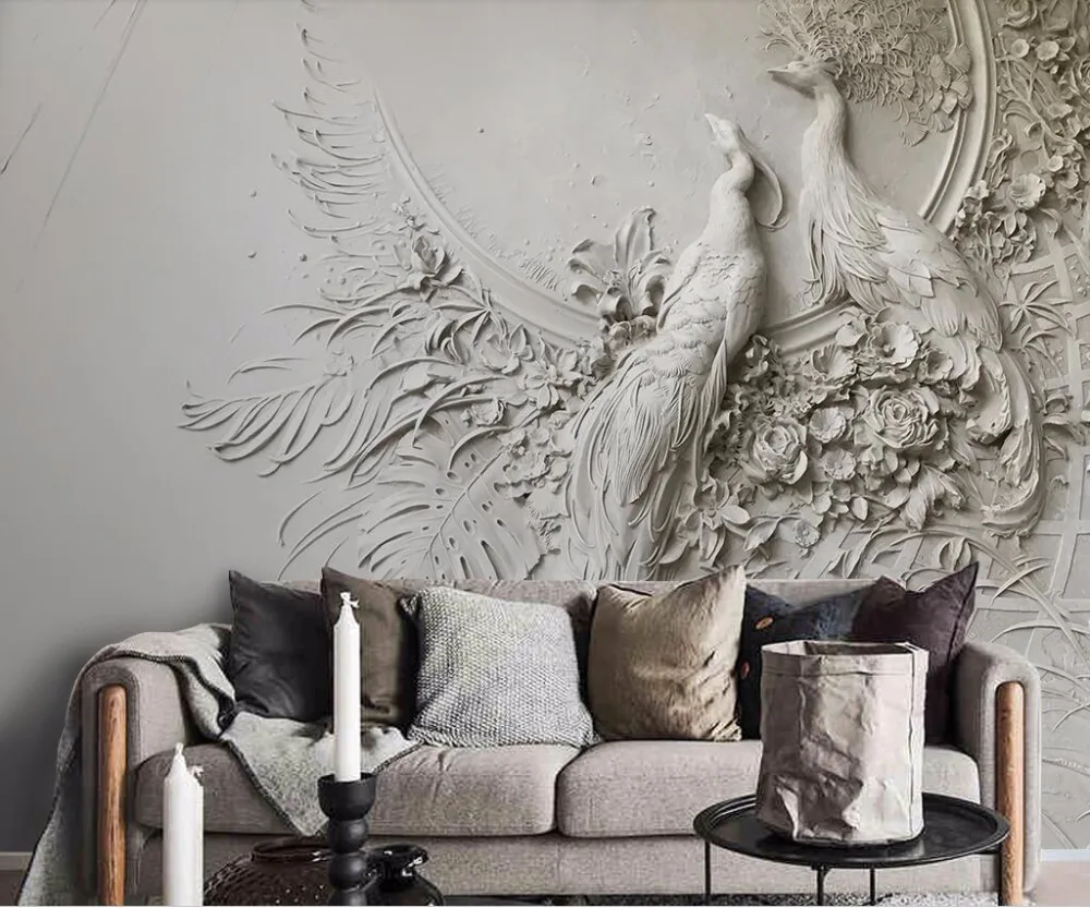 Beibehang Custom wallpaper 3D three-dimensional embossed peacock TV couch background wall living room bedroom mural 3d wallpaper Beibehang Custom wallpaper 3D three-dimensional embossed peacock TV couch background wall living room bedroom mural 3d wallpaper