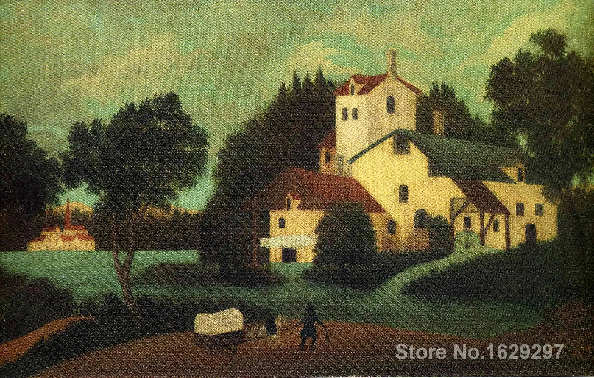 

Modern Painting abstract Wagon in Front of the Mill by Henri Rousseau Canvas High quality Hand painted