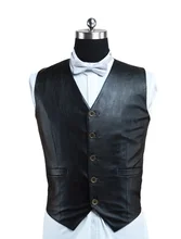 

Quality Black Leather Single Breasted Steampunk Waistcoat For Halloween