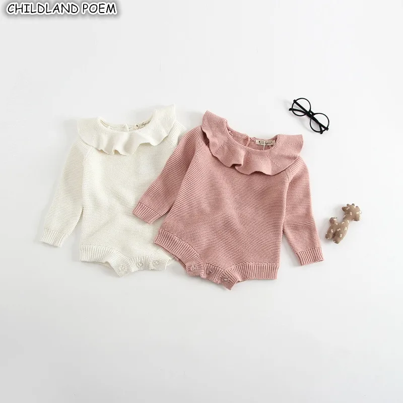 طفلة رومبير الخريف جديد ولد الطفل محبوك رومبير كشكش طويلة الأكمام الوليد الطفل ملابس الرضع جمبسوت للأطفال فتاة عموما