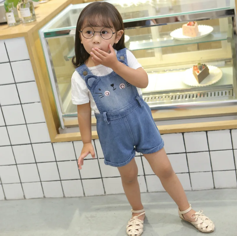 Baby Summer Jeans Overalls Infant Toddler Shorts Cartoon Cat Print Cute