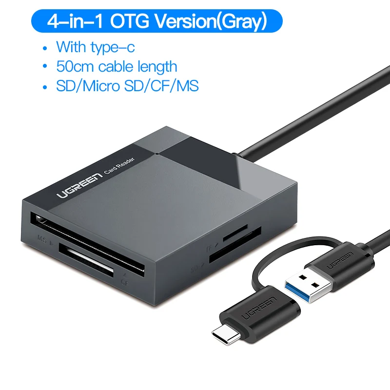 Ugreen кард-ридер USB 3,0 все в одном SD/Micro SD/TF/CF/MS Compact Flash смарт-карта памяти Адаптер Тип C OTG SD кард-ридер - Цвет: 4-in-1 With Type-C