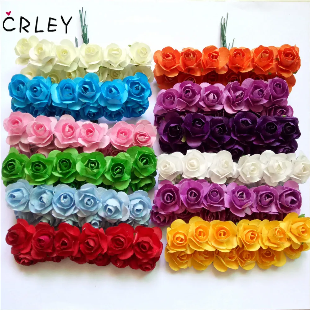 Мини искусственные розы CRLEY 12 шт. цветы для скрапбукинга рукоделия украшения
