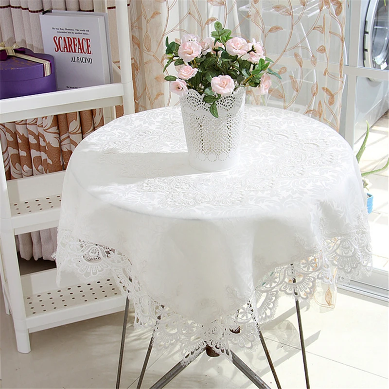 Европейский стиль, свадебная скатерть, вышитая цветочными цветами, белая круглая чайная скатерть для скатерти, полый кружевной прямоугольный декор стола