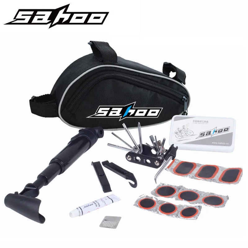 SAHOO 15 in 1 Cycling Bicycle Tools Bike Repair Kit Set with Pouch Pump