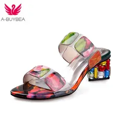 A-BUYBEA женские тапочки богемные сланцы Летние свадебные вечерние туфли женские Красочные Стразы Выпускной Клубные туфли тапочки