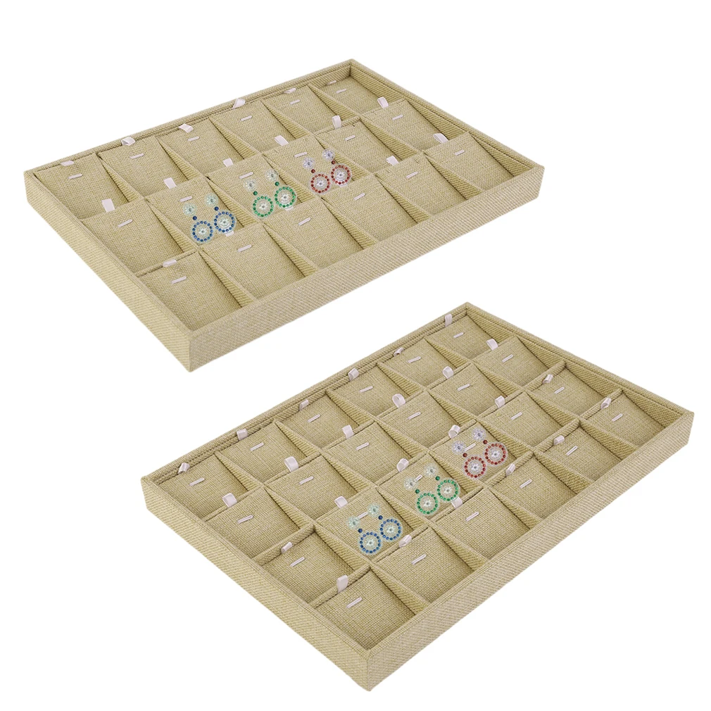 

Linen Jewelry Display Tray Necklace Holder Pendant Storage Box Ring Earring Case Bracelet Organizer Showcase Drop Shipping