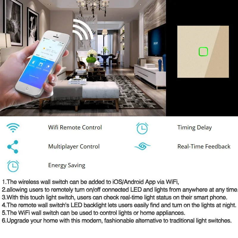  EU Standard 1 Way Wifi Remote Control Type Wall Light Controller Smart Home Automation Touch Switch - 32885985479