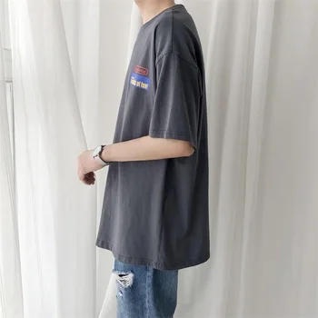 

2019 Trend Japanese Summer New Solid Color Men's Loose Round Neck Half Sleeve Youth Short Large Size Casual T-shirt