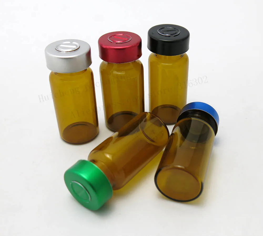 100 x 8ML Amber Glass Vials Jars With Aluminum Filip Off Cap 8CC Mini Brown Essence
