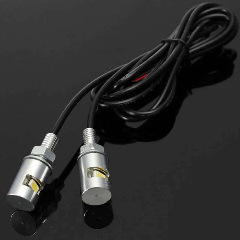 2pcs/set 12V LED Motorcycle Car License Plate Screw Bolt Light Lamp Bulb Chrome
