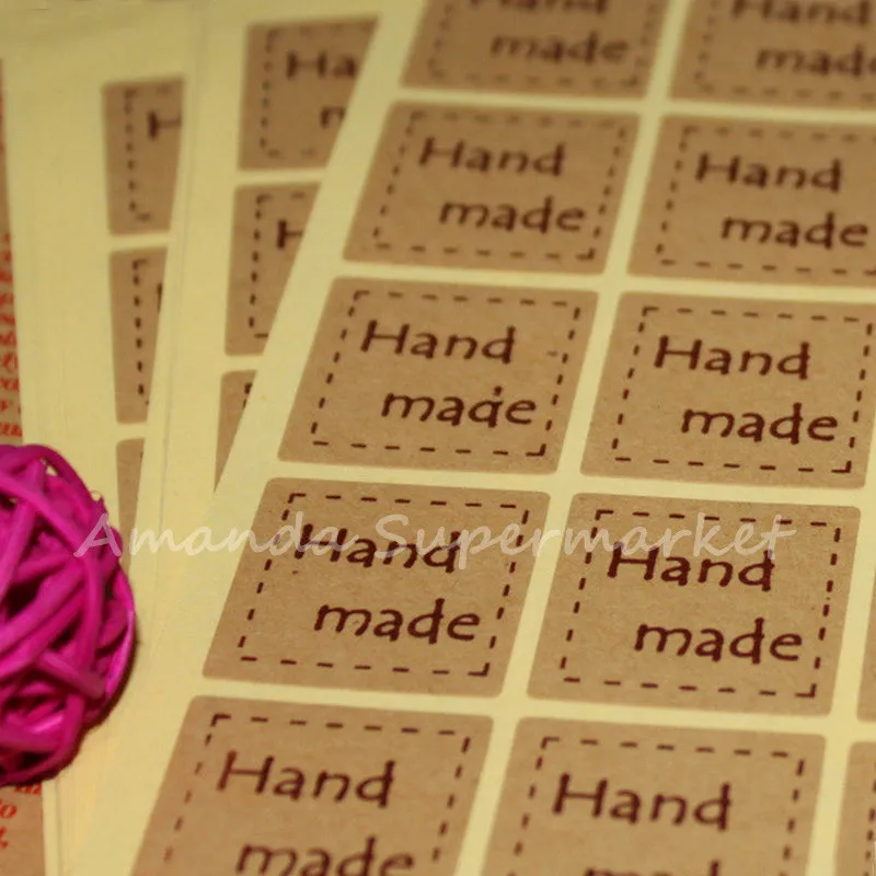 

Handmade Sticker 100pcs/lot 25*25mm Vintage Stickers Kraft Label Sticker DIY Hand Made For Gift Cake Baking Sealing Sticker