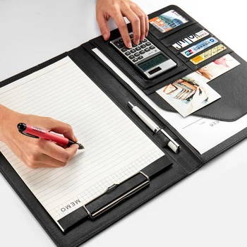 

A4 Professional Office Business Classical File Folder Portfolio Executive with Clip Board Calculator Leather Document Organizer