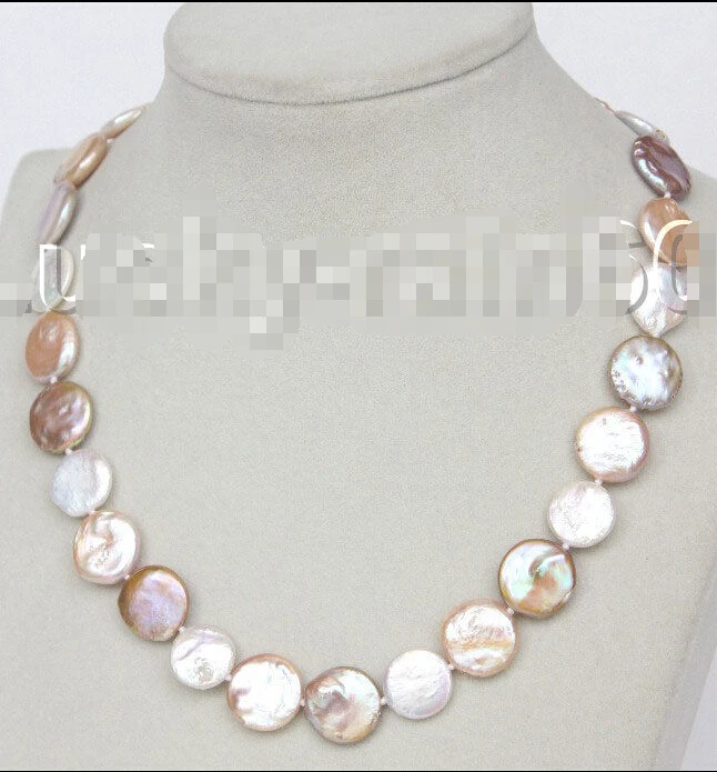 

Genuine 17" 15mm coin fastener Multicolor FW pearls necklace E9040 (A0325)