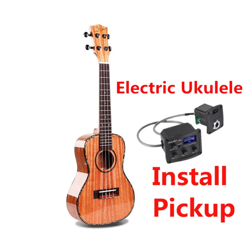Гавайские гитары укулеле 21, 24, 26 дюймов, полностью прочная, из красного дерева, Мини электрическая сопрано, концертная, тенор, акустическая гитара, 4 струны, Ukelele, глянцевая - Цвет: pickup
