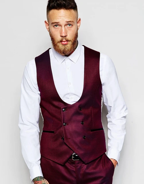 Buy Burgundy Slim Fit Vest by Gentwith.com with Free Shipping