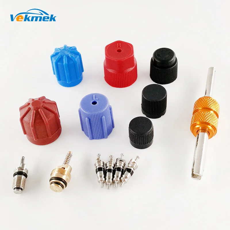 

14pcs AC System Service Kit A/C System Cap & Valve Cores & Remover Auto Rapid Seal Kit Car Air Conditioning Parts Installer Tool