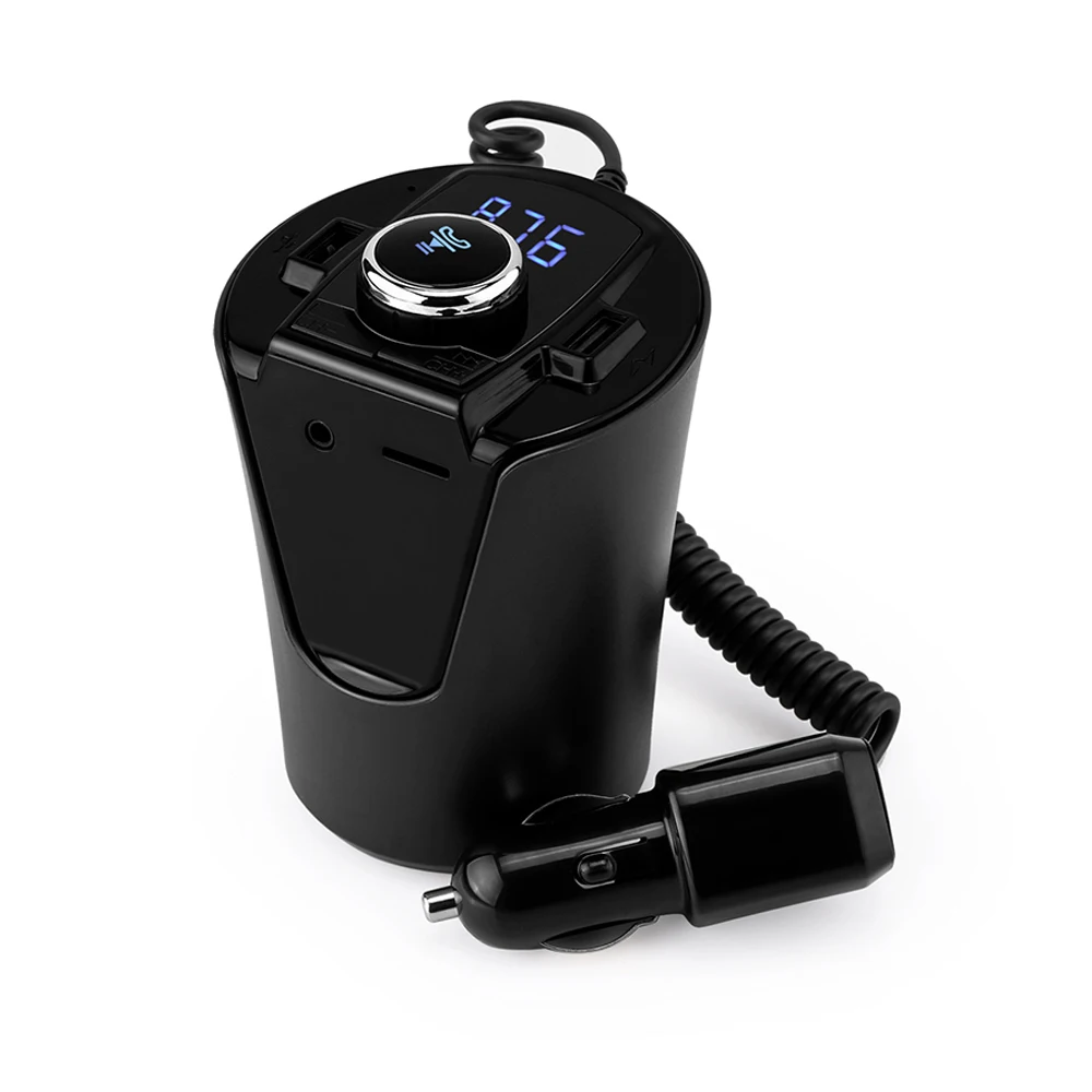 2018 FM Transmitter Music Player 4.2 EDR Wireless Bluetooth Hands Free Car Kit Car Cup Shape Dual USB Charger Support TF Card
