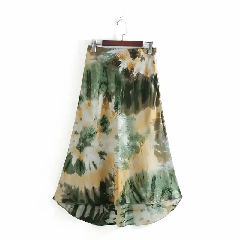 

2019 women fashion tie dyed painting print casual irregular hem skirt faldas mujer side zipper straight mid calf skirts QUN328