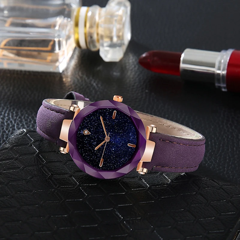 

Ladies Watches Wholesale Creative Starry Sky Dial Quartz Watch for Women Dress Clock Female Leather Wrist Watch relogio feminino