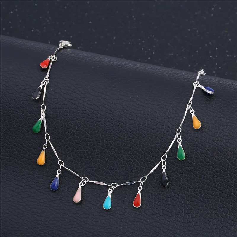 Женская цепочка на щиколотке Boho Mulitcolor браслет из стерлингового серебра 925 пробы с