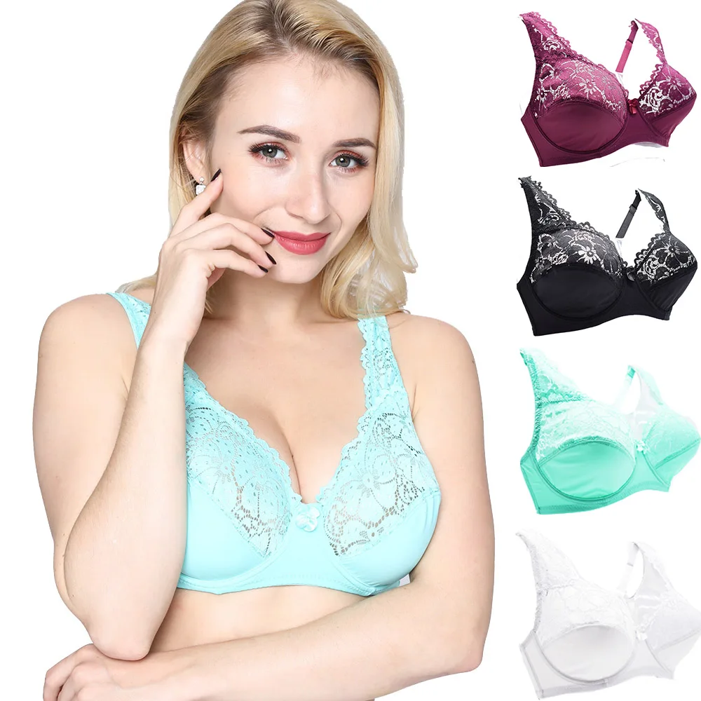 

3 Pcs Colours Womens Large Size Lace Bra Perspective Underwired Sexy Lingerie Bralette Brassiere Top Size B C D DD E F Cup