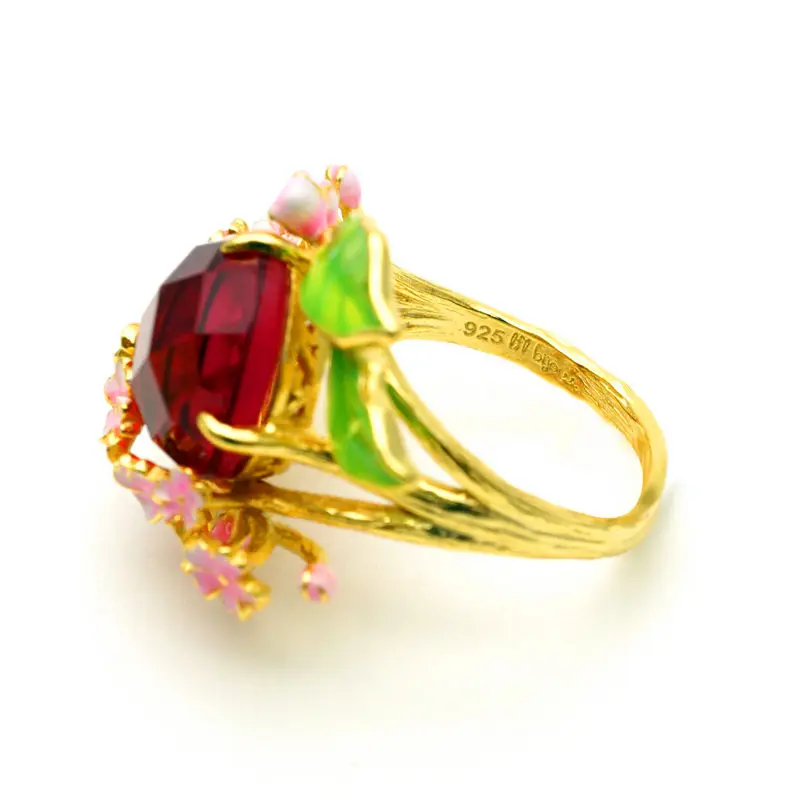 Богемное женское кольцо с цветком из листьев, роскошное Золотое обручальное кольцо, ювелирное изделие, кольцо для помолвки красного и фиолетового цветов для женщин