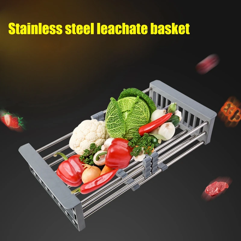 

Drain basket For Kitchen Tools Stainless steel ABS sink retractable Storage rack bowl shelf Kitchen accessories Drainage Frame
