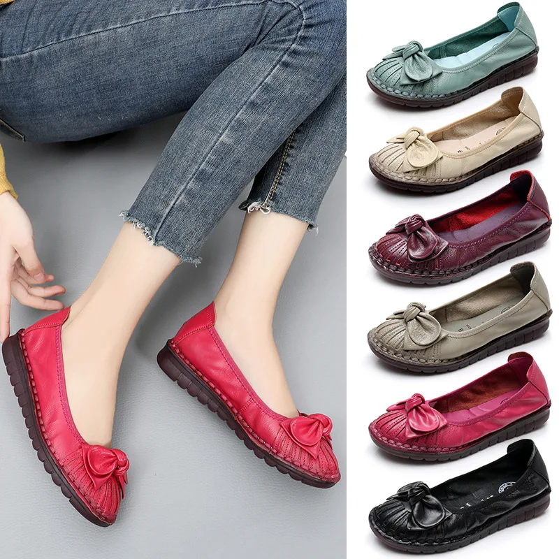 MUYANG Genuine Leather Spring Autumn Handmade Comfortable Shoes Women Loafers Soft Leather Women Flats Shoes