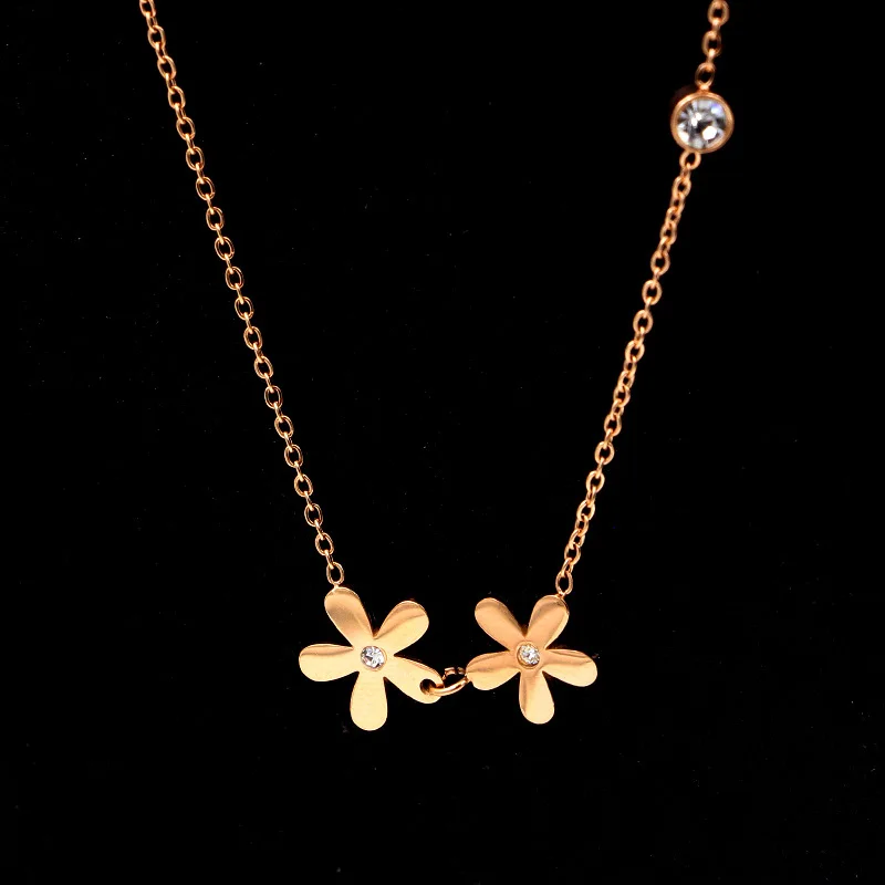 

stainless steel flower with crystal long chain necklace jewelry accessories gold silver color necklaces jewelery pendant