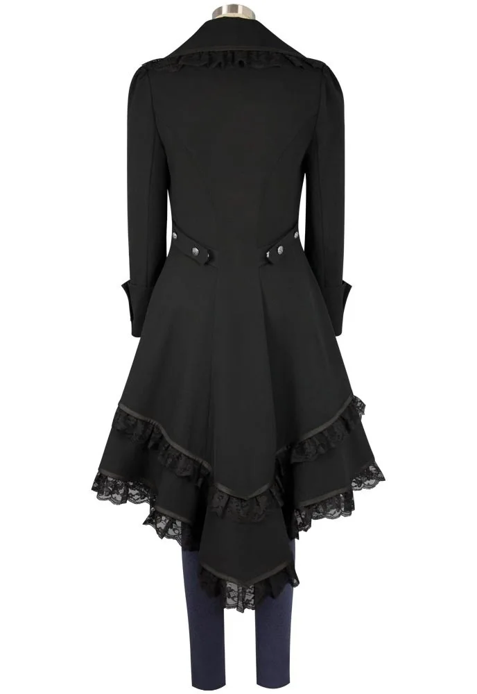 Женский с кружевной отделкой пальто на шнуровке черный Стимпанк Викторианский стиль Готический жакет фрак средневековое благородное пальто платье женский костюм