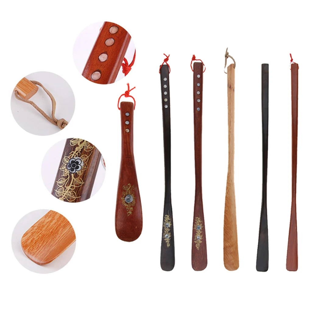 Mens Women Shell Flower Shoehorn Wooden Shoe Horn Handle Shoes Lifter Spoon Shoe Horns Accessory