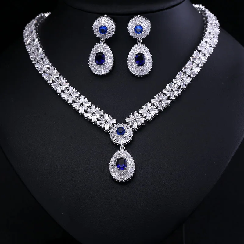 Luxury white gold color Elegant Shape Bridal Cubic Zirconia Necklace