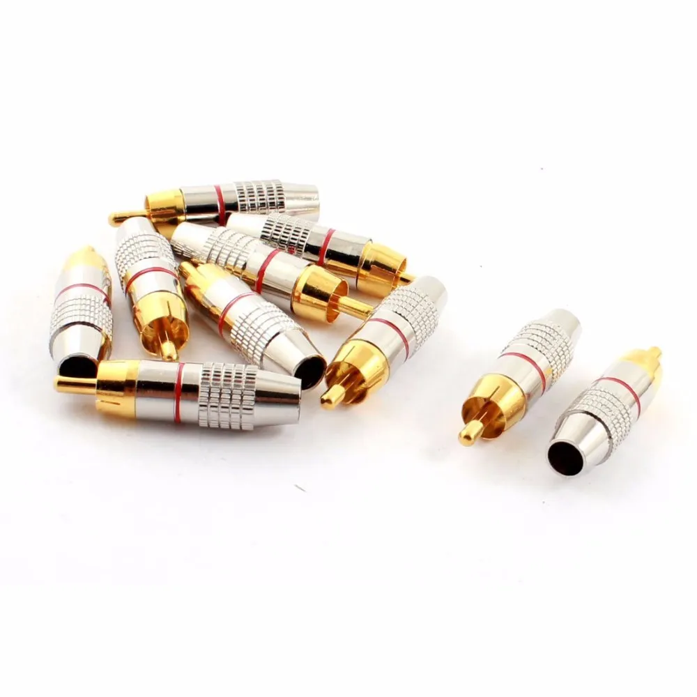 

RCA Plug Solderless,RCA Male Plug Screws Audio Video In-Line Jack Adapter Gold Plated