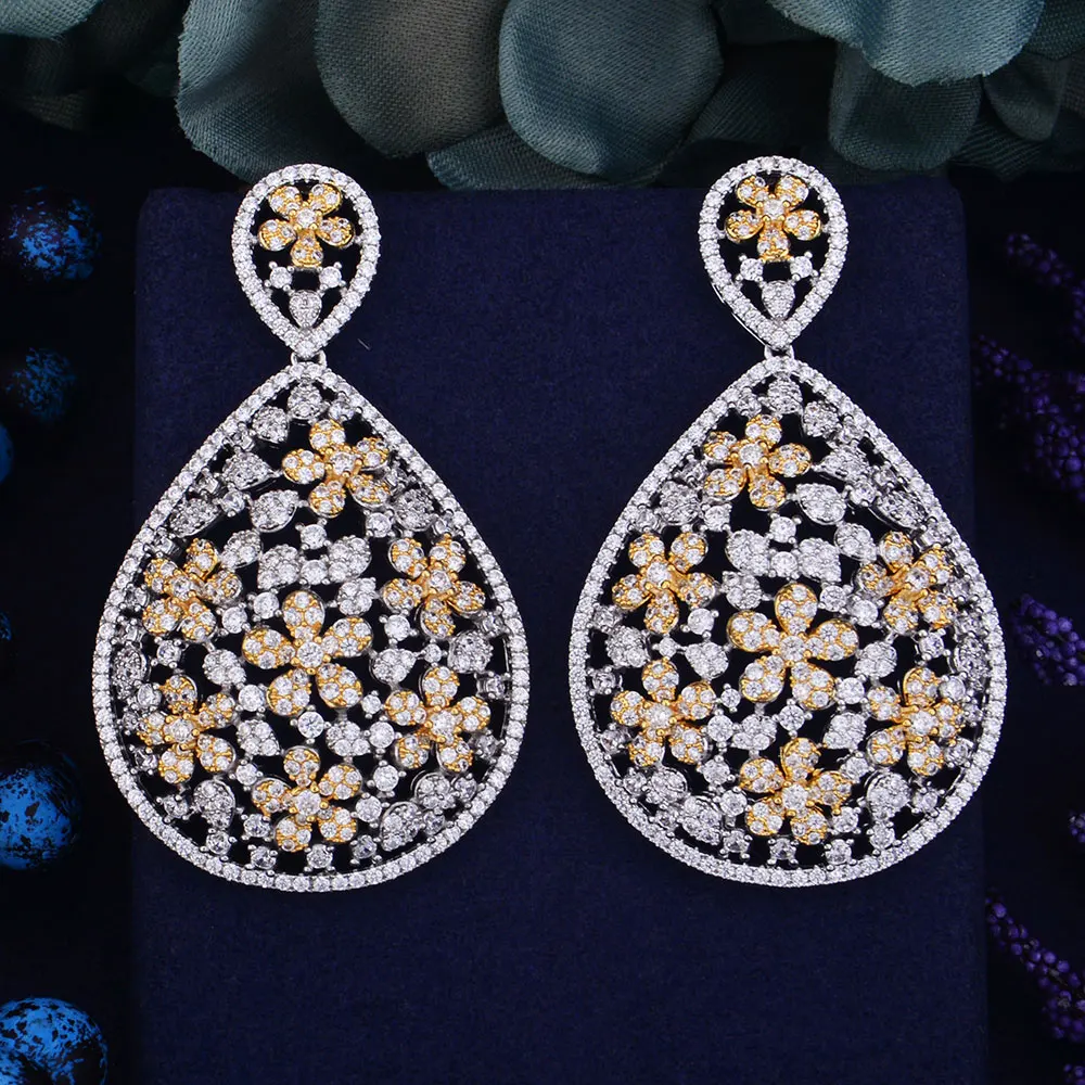 

GODK 62mm New Arrival Luxury Trendy Flowr Boom Design Full Mirco Cubic Zirconium Naija Wedding Women Earring Fashion Jewelry