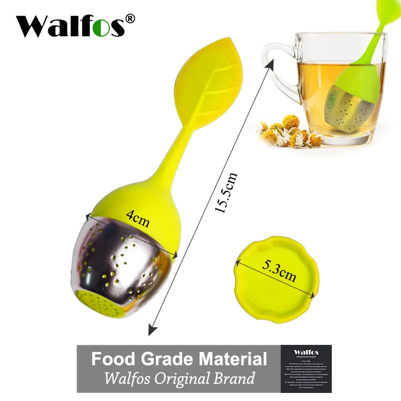 WALFOS, 1 шт., силиконовый чайный горшок, заварочный чайник в виде сладких листьев, лучший силиконовый и ситечко из нержавеющей стали - Цвет: yellow