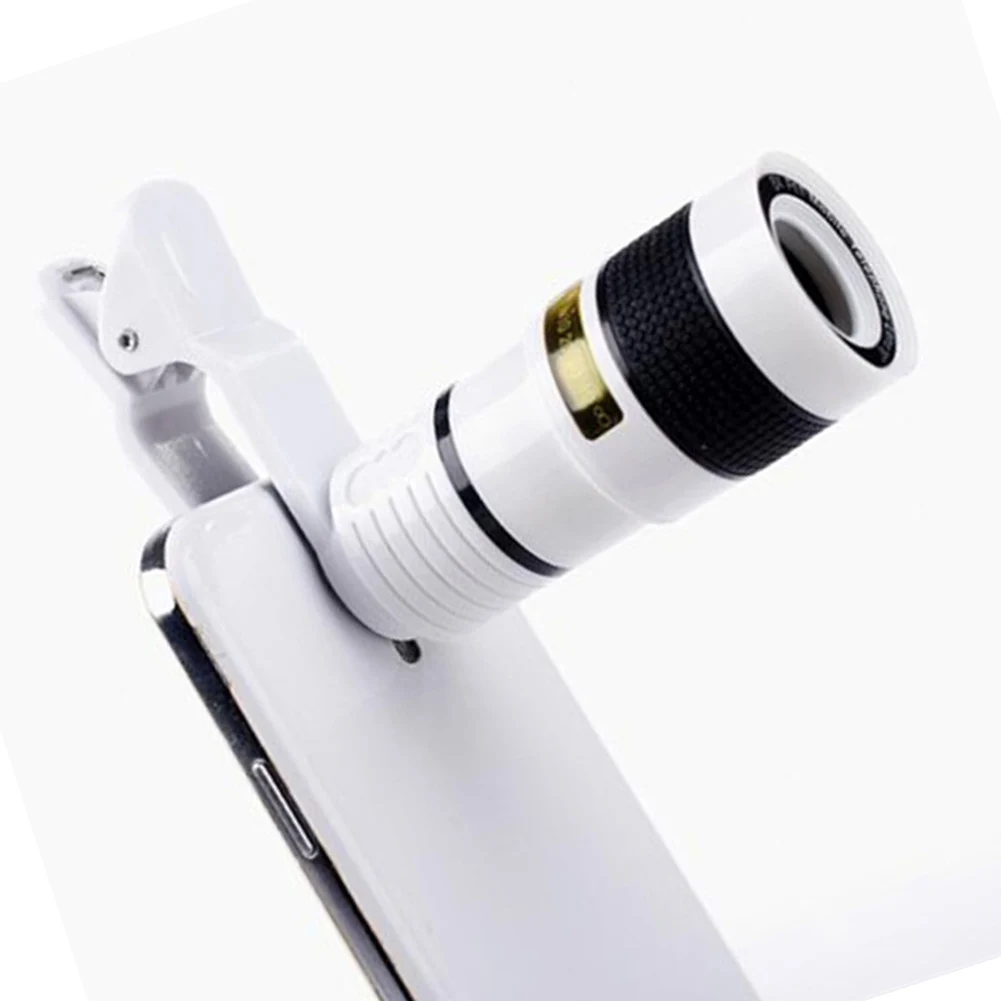 Универсальный Высокий прозрачный 12X оптический зум телескоп мобильный телефон камера объектив клип для iPhone 6 7 samsung sony htc Motorola LG - Цвет: Белый