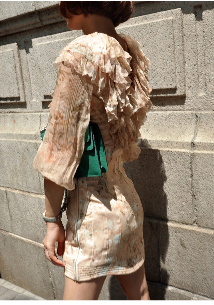Женская блузка с длинными рукавами и цветочным принтом, Шелковый топ с оборками