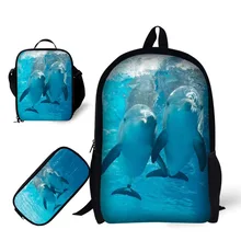 School 3pcs/set for boy Backpack Dolphin print Satchel Schoolbag In Primary Students Notebook Bag Meal package Pencil case conditions for primary school improvement in oromia regional state