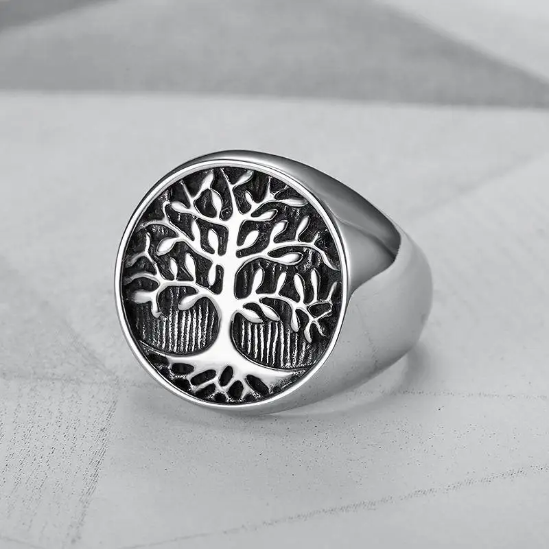 Big Life Tree Stainless Steel Ring Men Vintage Silver Color Male Hiphop Rock Man Rings Retro Punk Jewelry High Quality No Fade