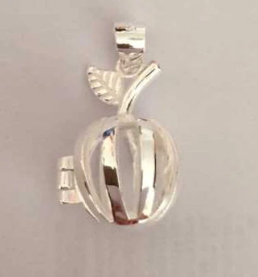 925 Silver Apple Style Pearl Gem Bead Locket Cage, Sterling Silver Pendant Mounting for DIY Bracelet Necklace Jewelry Charm 6