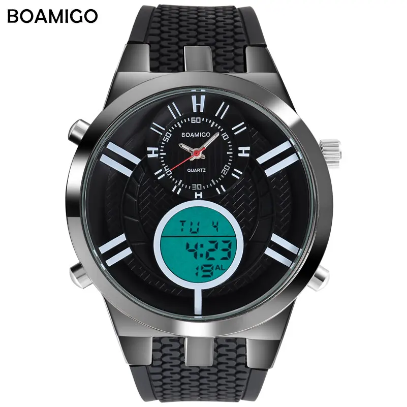 

BOAMIGO Men's Sports Watch Rubber Belt Double Display LED Electronic Watch Multifunction Week Calendar 24 hours Quartz watch