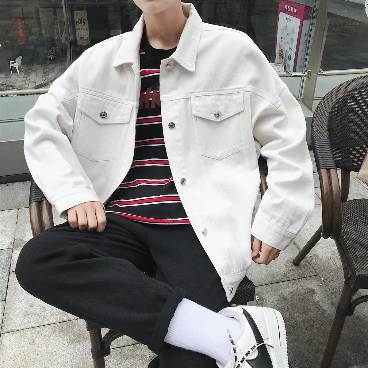 2018 New Men's Denim Streetwear Bomber Slim Fit Jacket Youth High Quality Cowboy Coats Black/red/white/green Windbreaker S-2XL