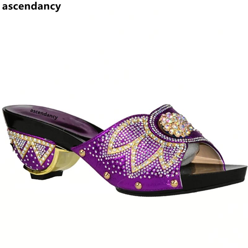 

Purple Color Women African Wedding Shoes High Quality Elegant Italian Women Shoes with Stone High Heels Women Pumps for Parties