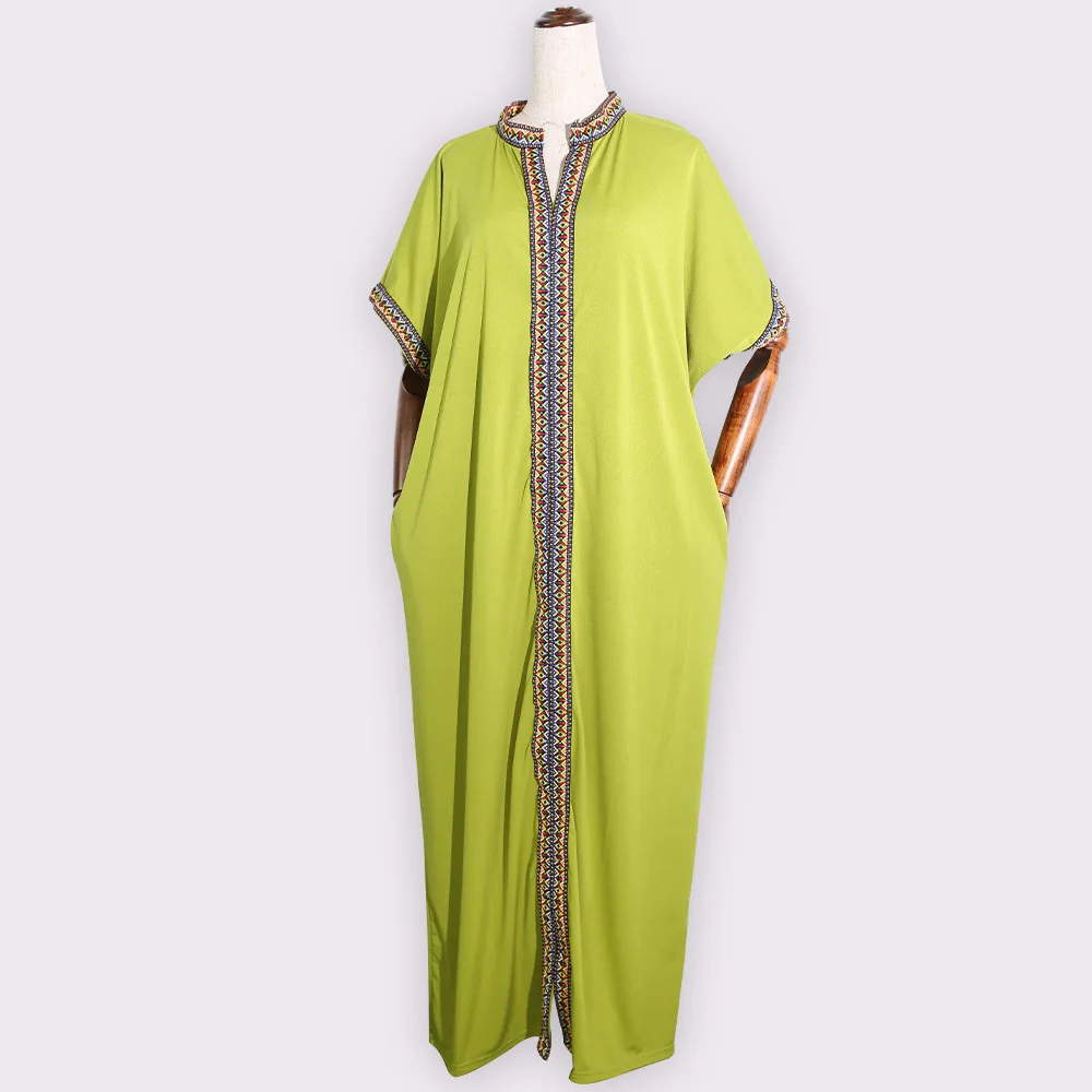 Африканские платья для женщин, летнее платье с коротким рукавом, Модное Длинное Платье макси с вышивкой, платье Дашики в африканском стиле, винтажное платье Vestidos - Цвет: Зеленый