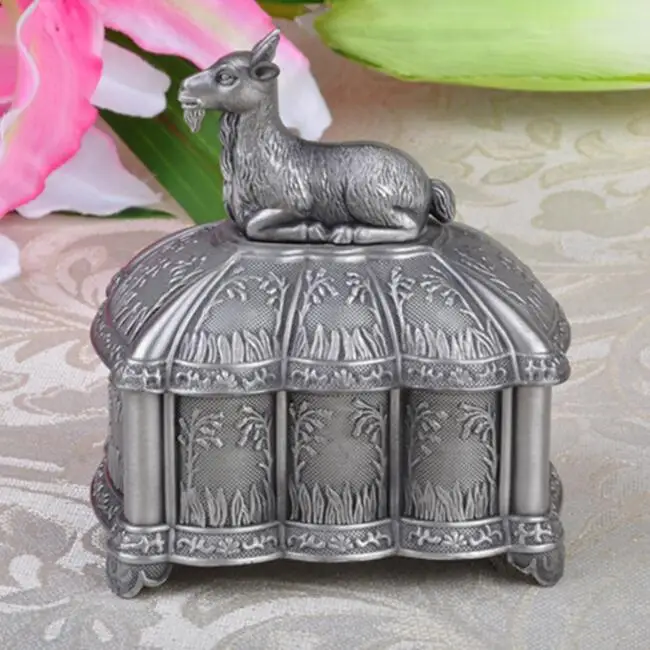 

Size S 8.8x6.2x9.7cm Vintage Jewelry Box Decorative Box Sheep Statue Cover Trinket Case Metal Retro Necklace Storage Box Casket