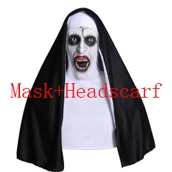 Карнавальная маска монашки ужасов с костюмом Valak Virgin, латексные маски для взрослых, роскошная одежда, вечерние костюмы на Хэллоуин, Прямая поставка - Цвет: Maks with Headscarf