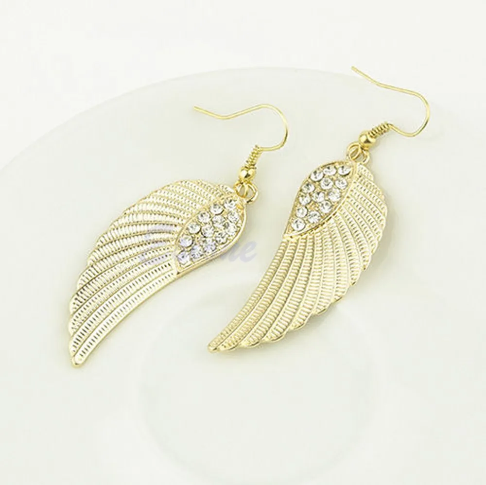 Модные женские rhinone Крылья ангела серьги-подвески в форме капли ушные серьги цвет серебристый, Золотой T15