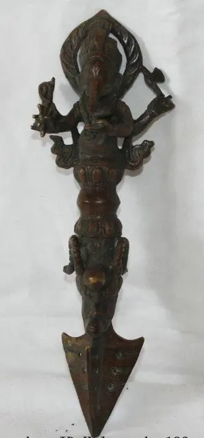 

China Copper Hindu 4 Hand Lord Ganesh Ganesha statue God of Wealth Phurba Dagger
