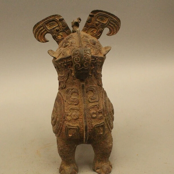

wholesale factory 9" Ancient Chinese Dynasty Palace Bronze Beast Bird Pot Zun Bottle Vase Statue